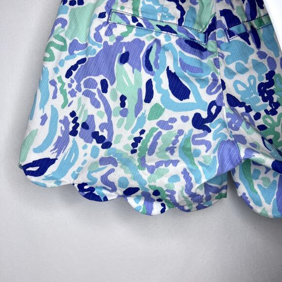 Lilly Pulitzer Blue Floral Buttercup Shorts Scallop Hem 100% Cotton Summer 00 - Picture 10 of 12